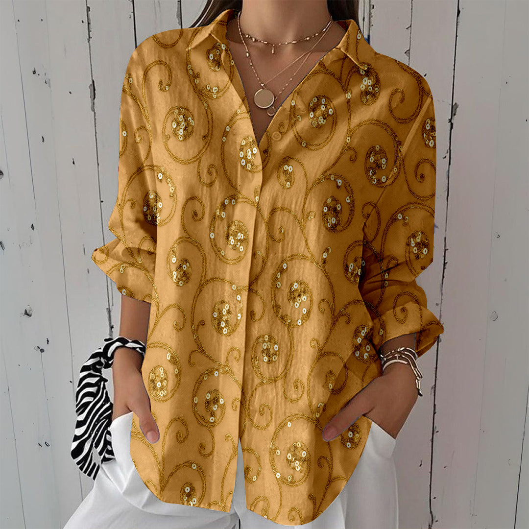 Women Long Sleeve V-neck Graphic Floral Printed Top