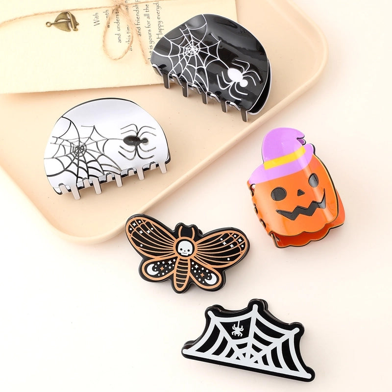 Halloween Cute Funny Women’s Pumpkin Spider Web Acetic Acid Sheets Stoving Varnish Hair Claws