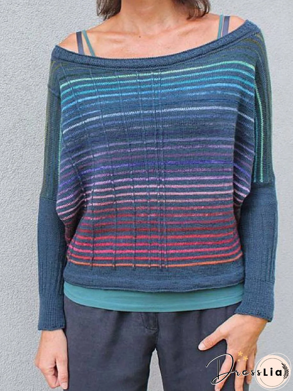 Blue Cotton-Blend Casual Sweater