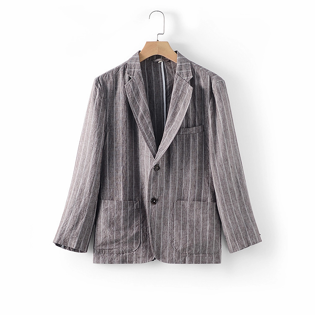 Linen Blazer Men 100% Linen Striped Lightweight Jacket Breathable REAL SILK LIFE