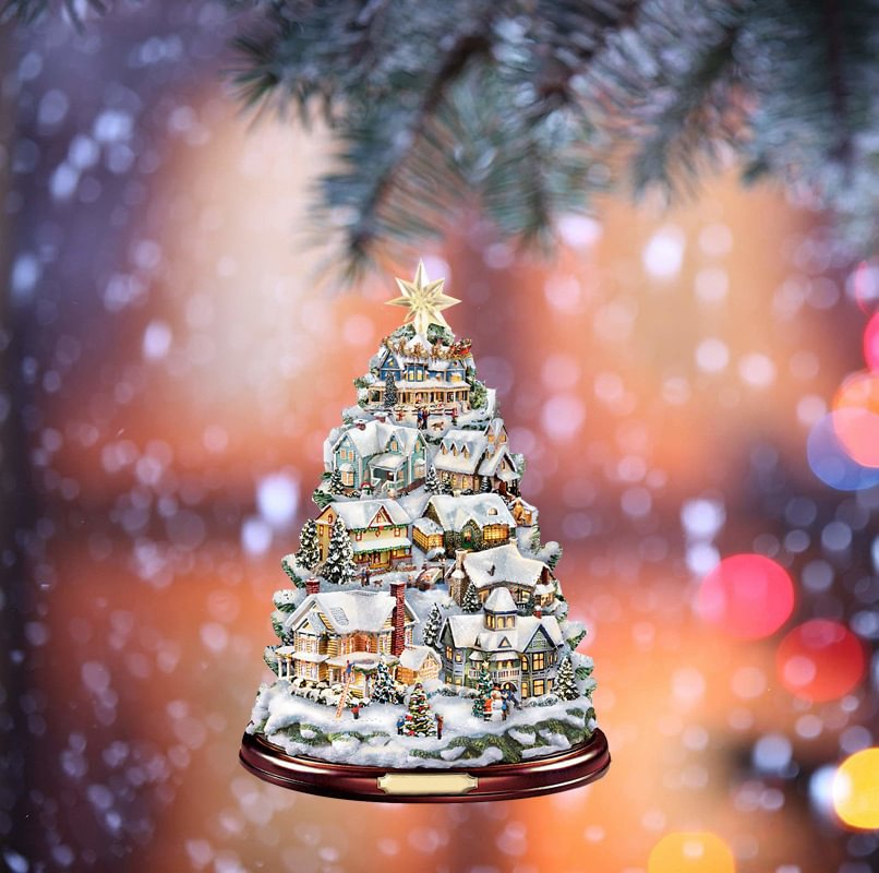 🎄Thomas Kinkade-:Animated Tabletop Christmas Tree With Train🎄
