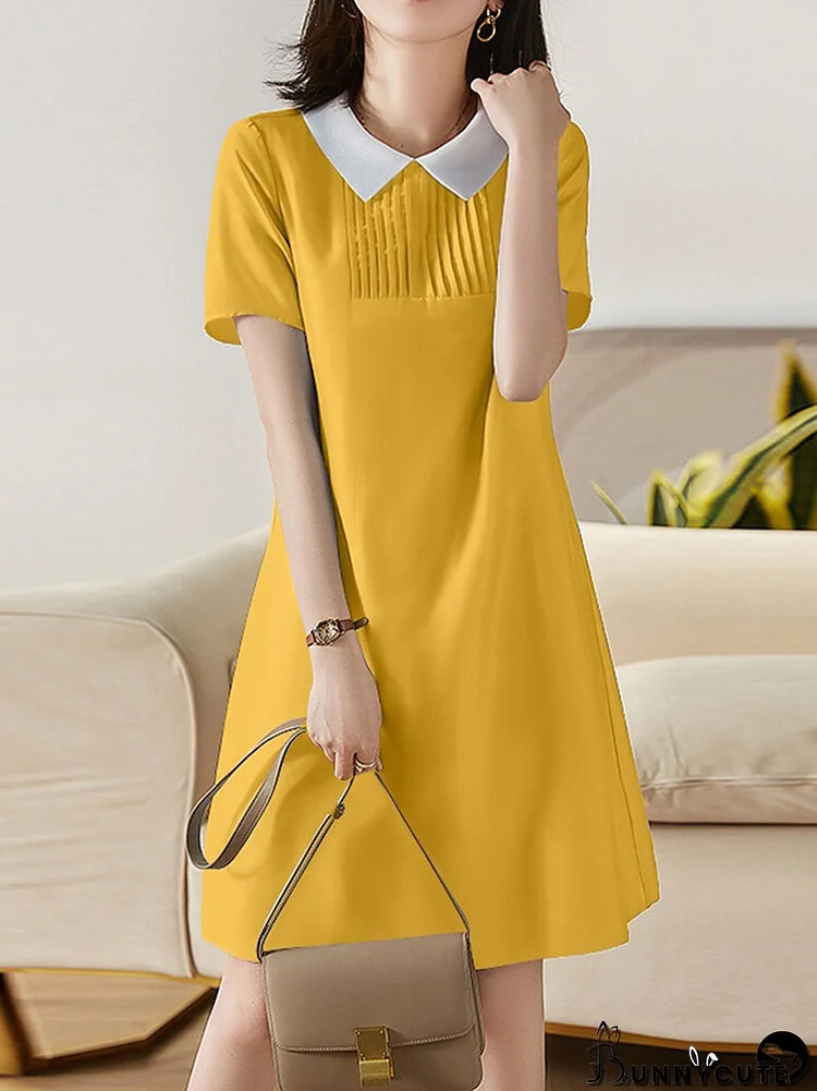 Contrast Lapel Pocket Short Sleeve Women Casual Dress