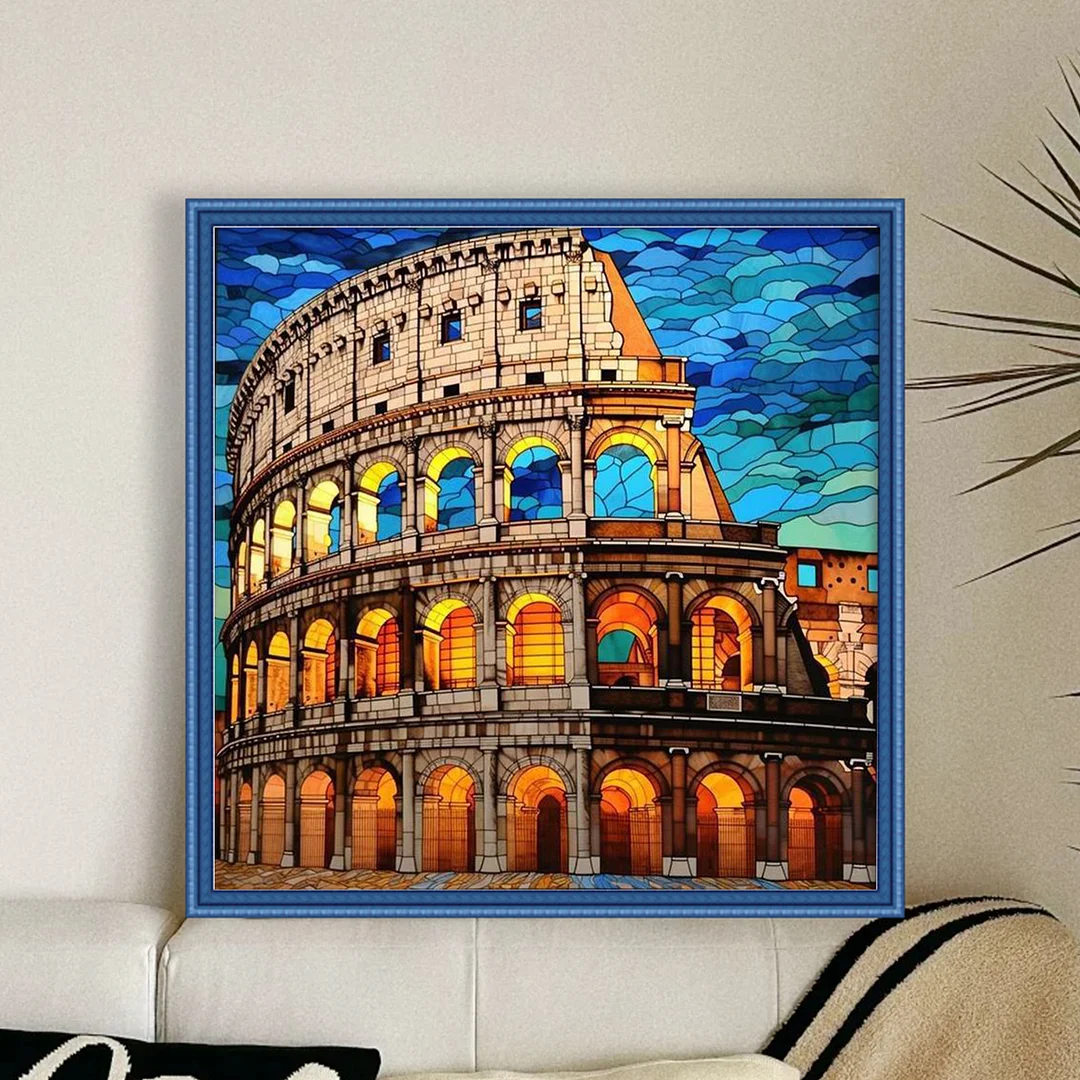 Glass Painting Colosseum Full 11CT DIY Stamped Cross Stitch Kit 45x45cm Decor