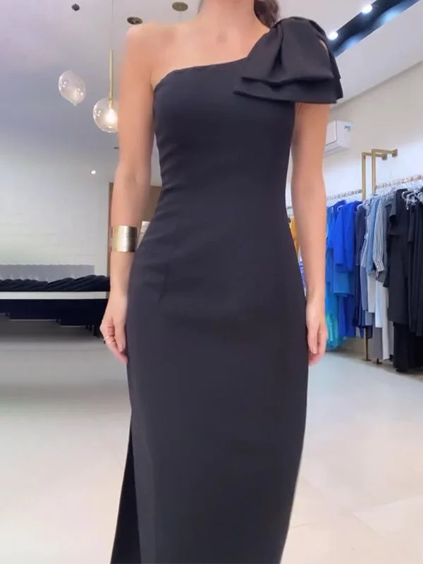 Style & Comfort for Mature Women Women's One Shoulder Soild Slimming Slim Luxury Light Slit Sexy Maxi Dress