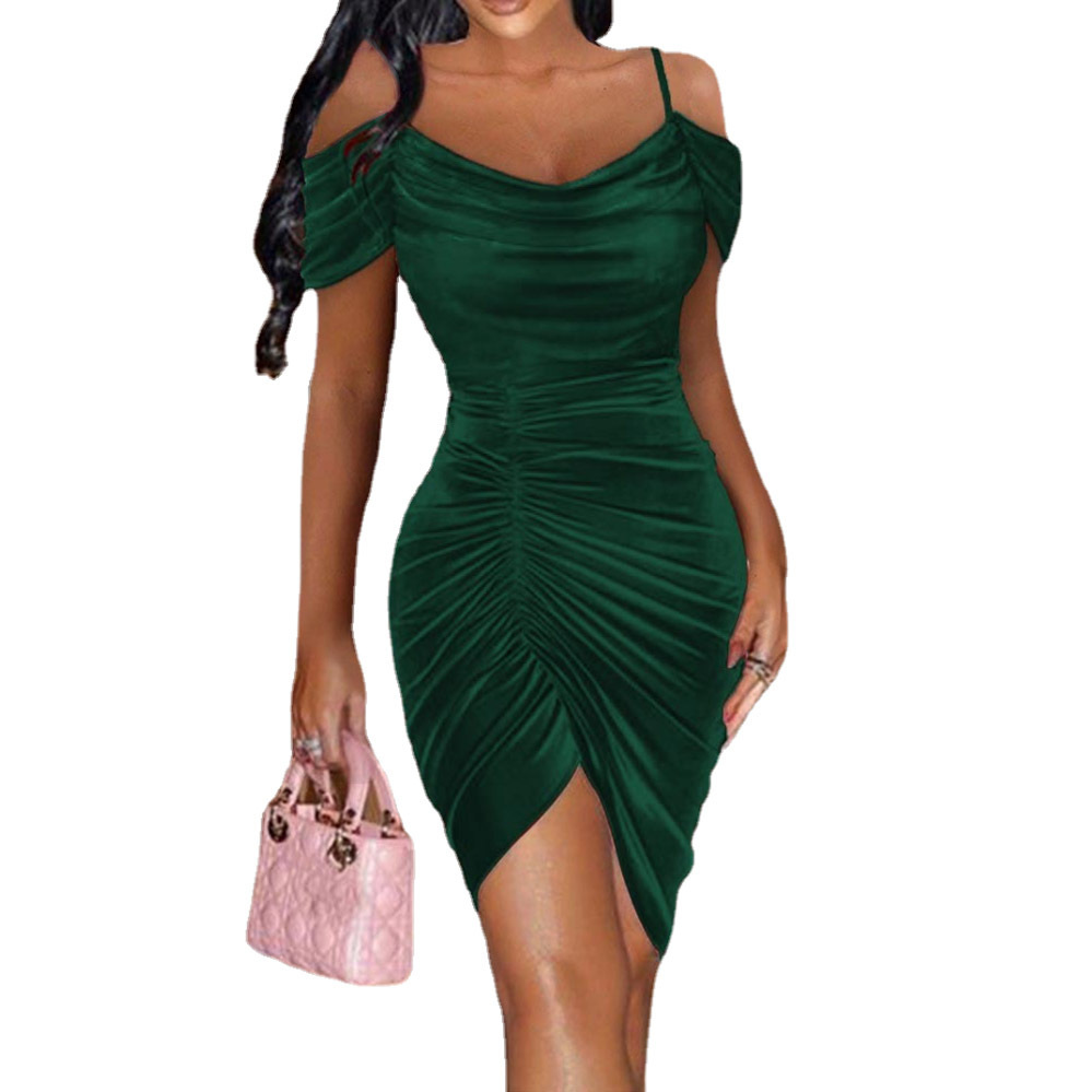 Usasaleprint Velvet Off Cold Shoulder Ruched Bodycon Club Dress Red Knee Length V-neck Spaghetti Strap Plus Size Party Dress Elegant Summer