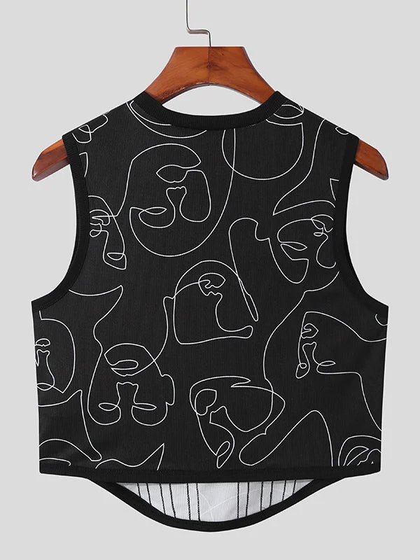 Aonga - Mens Abstract Print Patchwork Curved Hem VestI aonga