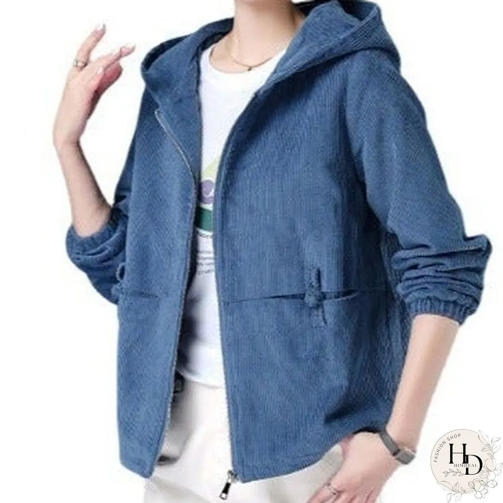Autumn Winter Loose Short Jacket Casual Corduroy Jacket Women