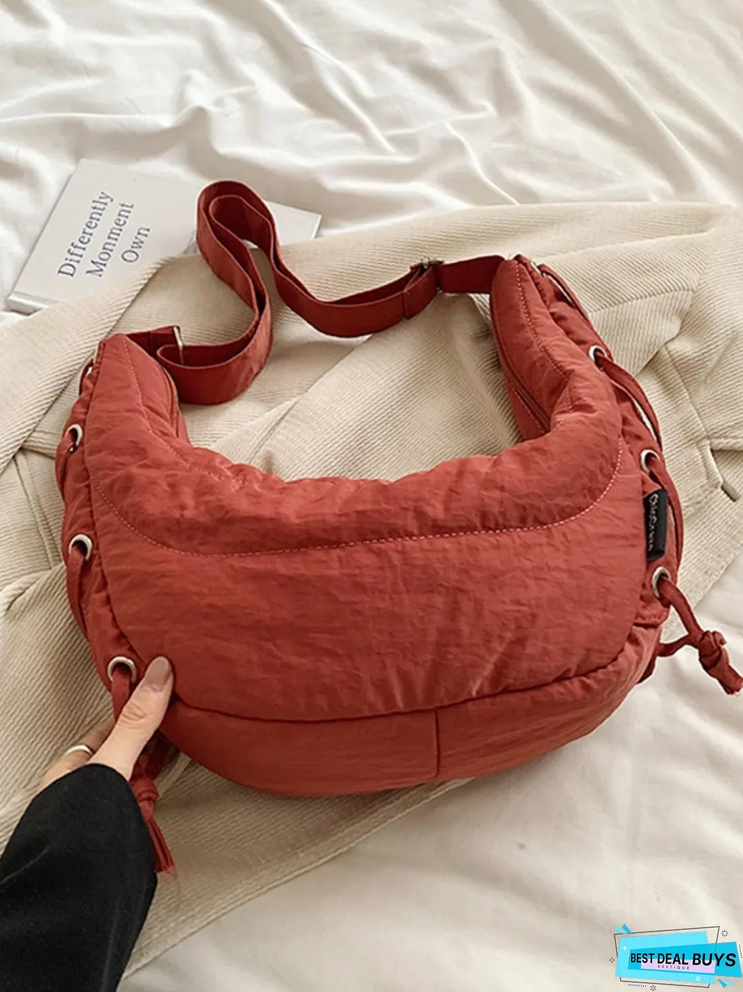Lace-Up Polyester Crossbody Bag