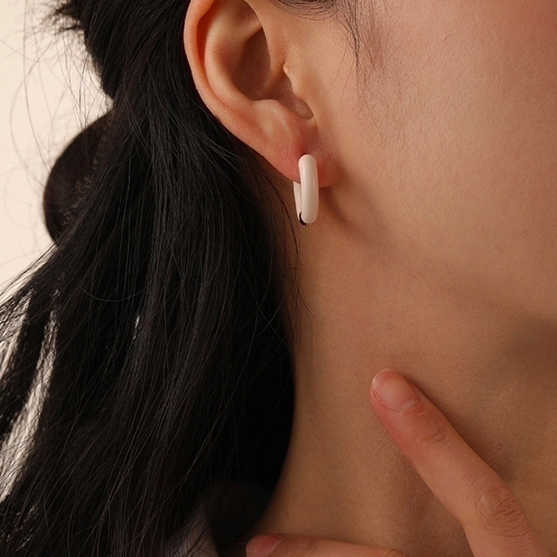 1 Pair Minimalist Circle Enamel Plating Stainless Steel Titanium Steel 18K Gold Plated Earrings