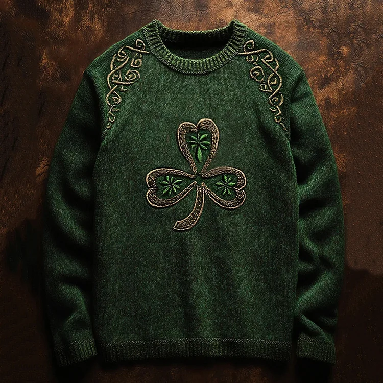 Vintage Irish Clover Pattern Cozy Knit Sweater
