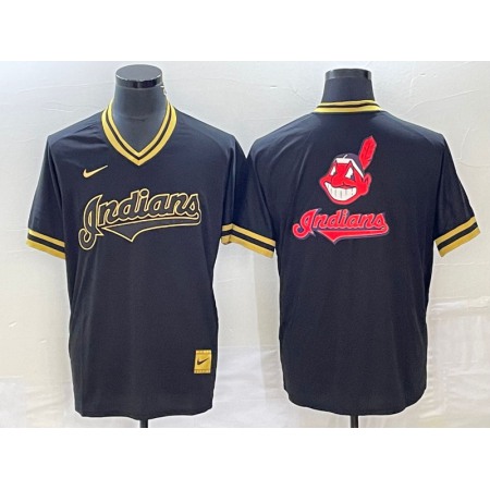 Men's Cleveland Guardians Black  Team Big Logo Cool Base Stitched Jersey