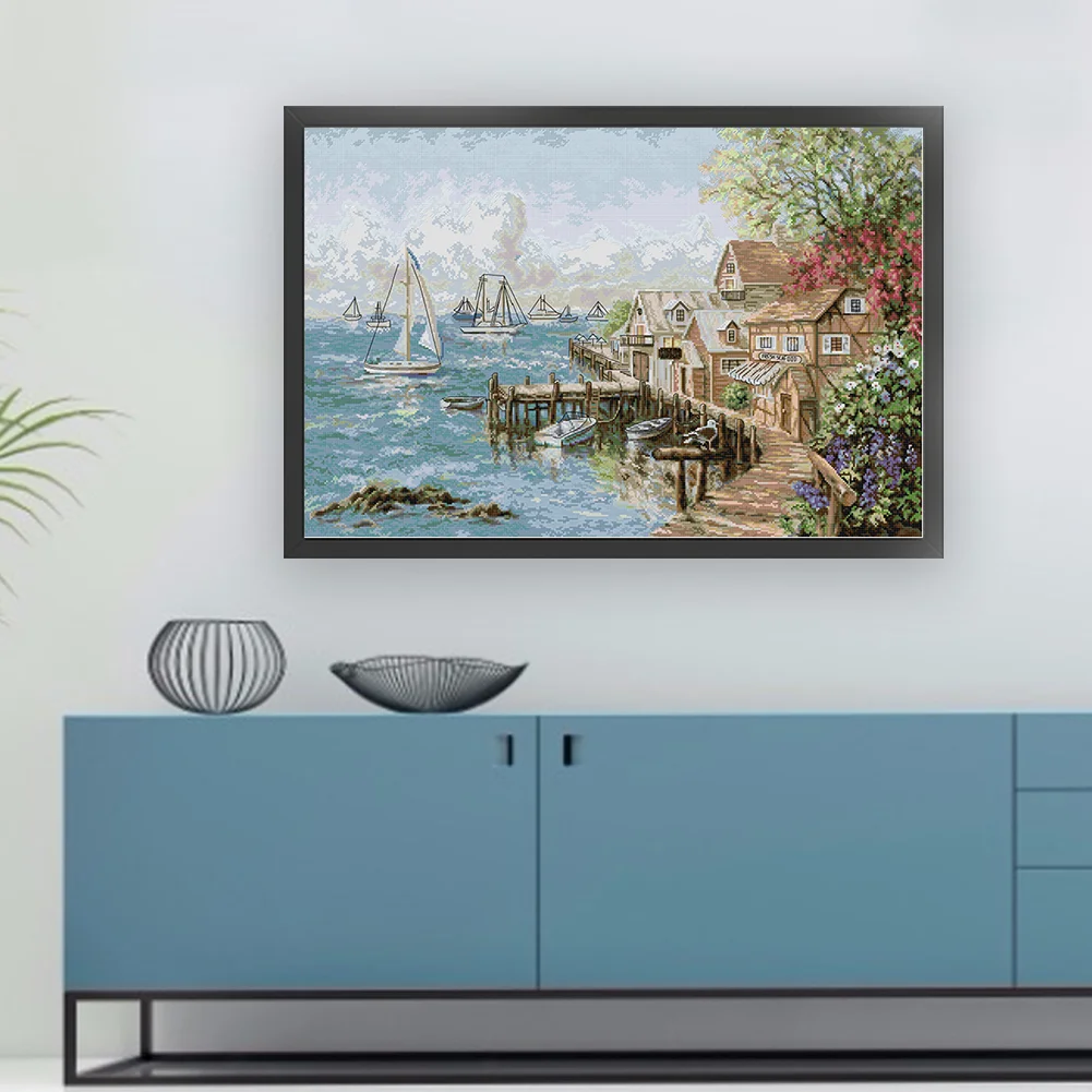 DIY Stamped Cross Stitch 14CT Full Embroidery 75*52cm - Mariner'S Harbor