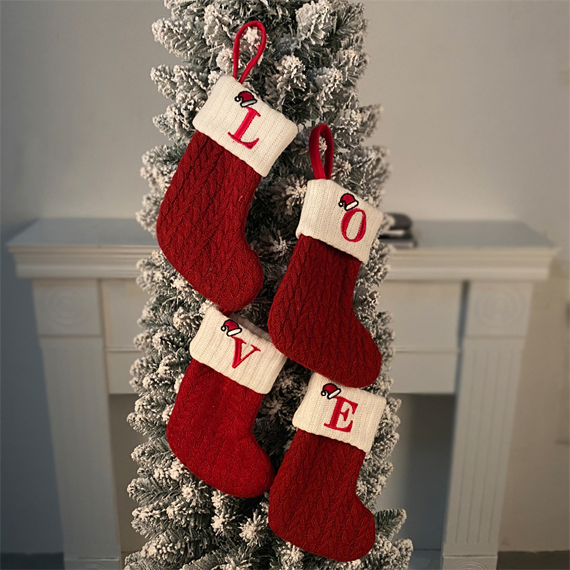 Tegooe Personalized Alphabet Knitted Christmas Stockings - Cable Knit Decoration