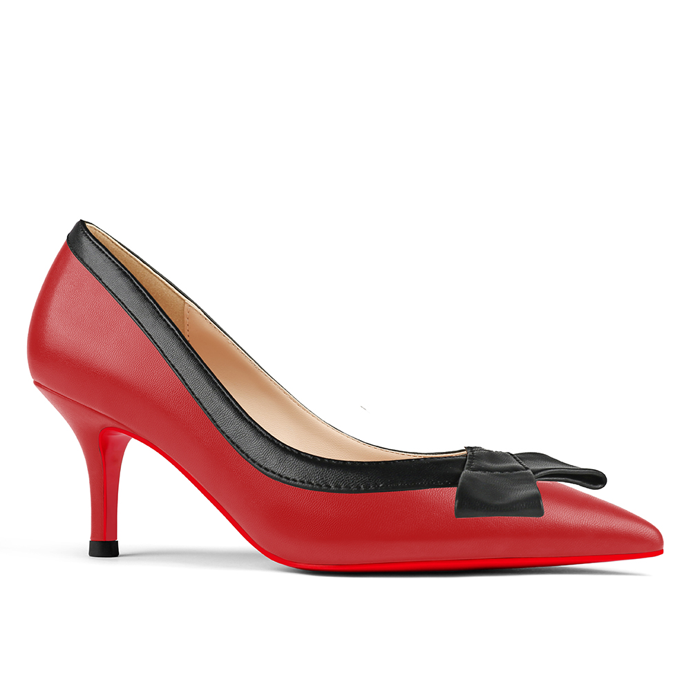 60mm Pointed Toe Bowknot Red Bottom Kitten Heels Daily Matte Pumps for Women-MERUMOTE