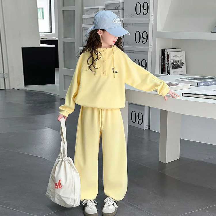 カジュアル フード付き 切り替え パーカー+パンツ 女の子 キッズ 2点セットアップ