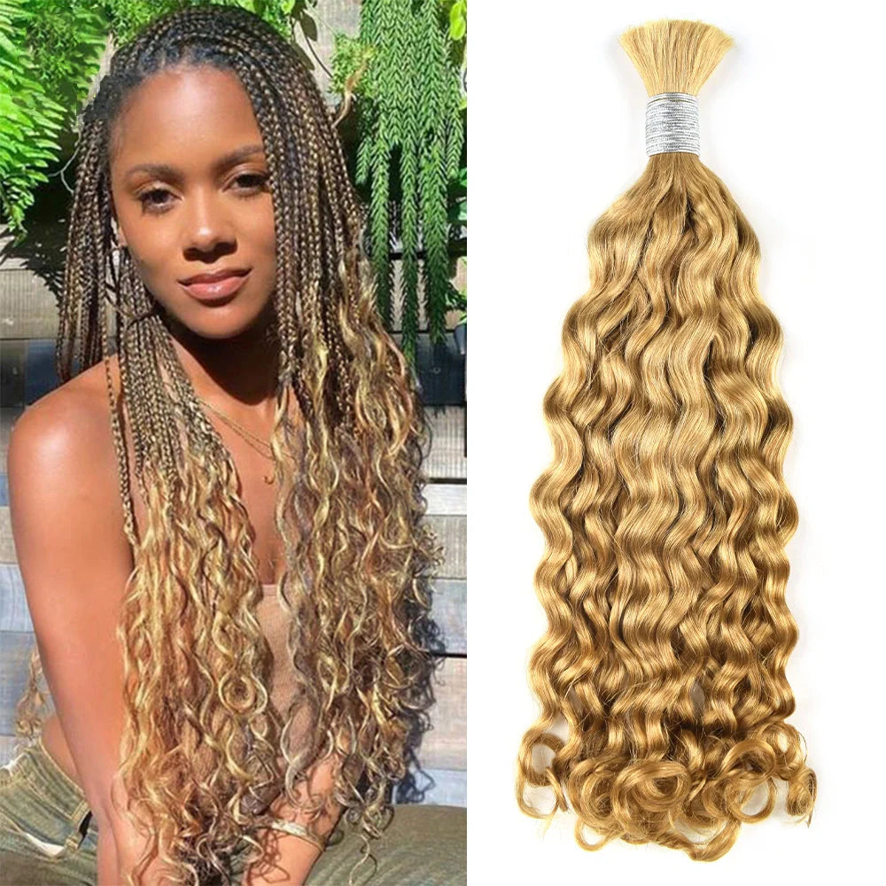 #27 Honey Blonde Hot Braids Bulk Human Hair Italian Curly BORUIHAIR