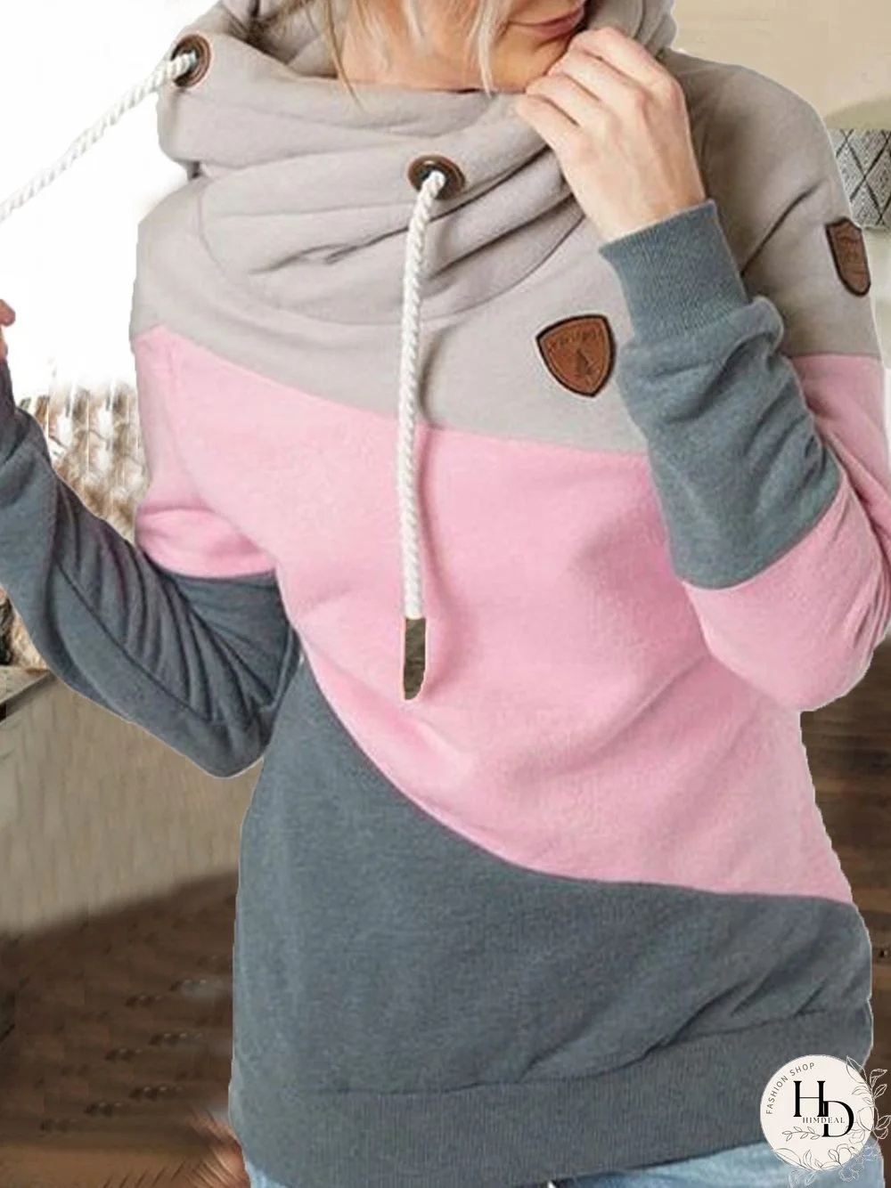 Pink Patchwork Casual Sweatshirts