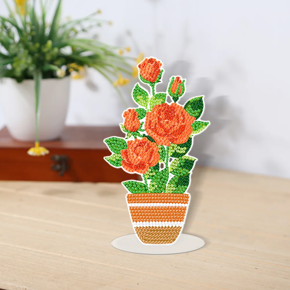 Orrange Rose DIY Diamonds Painting Ornaments Handmade Acrylic(Single Side)