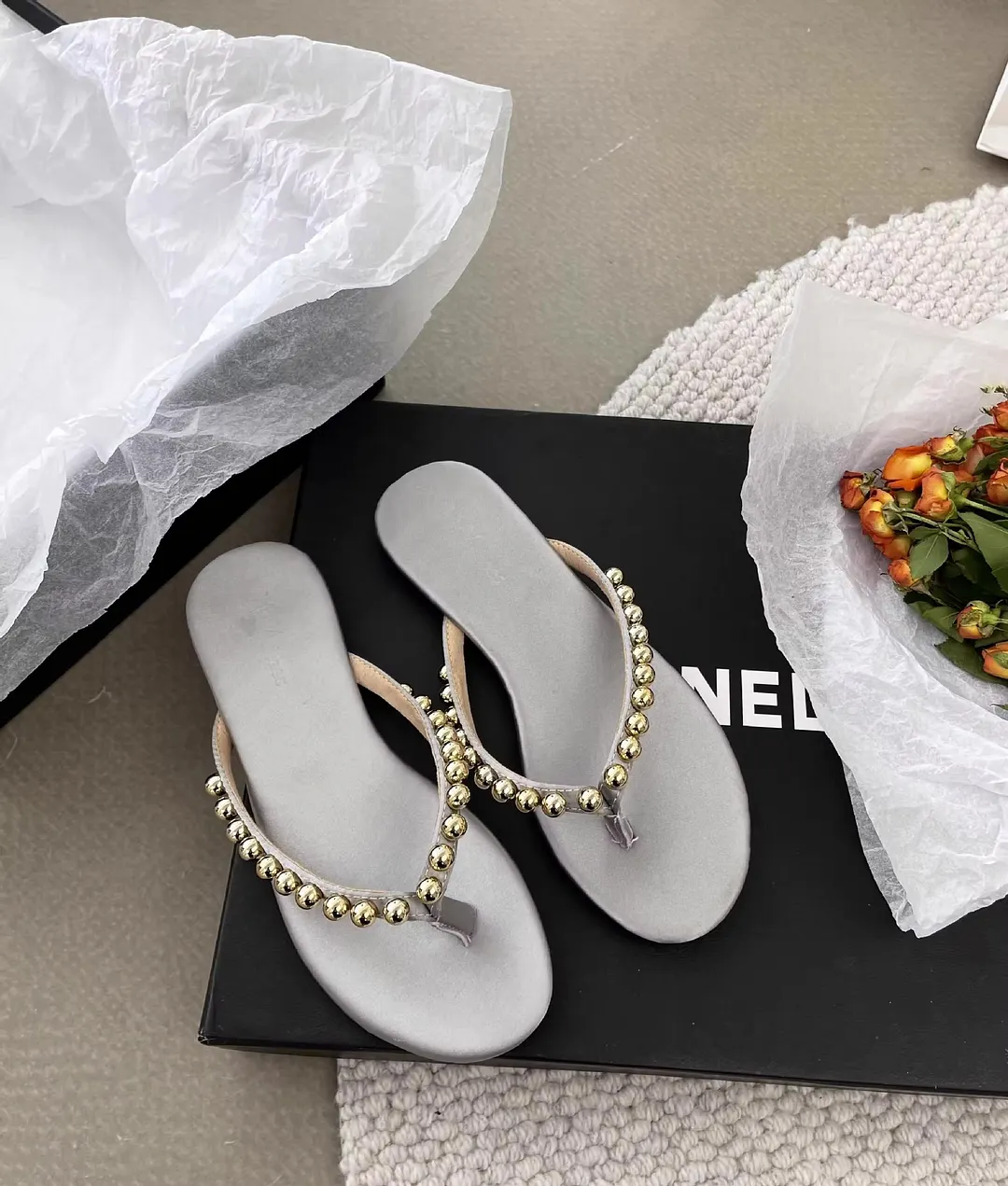 Breakj Breakj Pearl Leather Flat-Bottomed Flip-Flops Women Wear The New Summer 2025 Summer New Trendy Beach Feet Cool Drag
