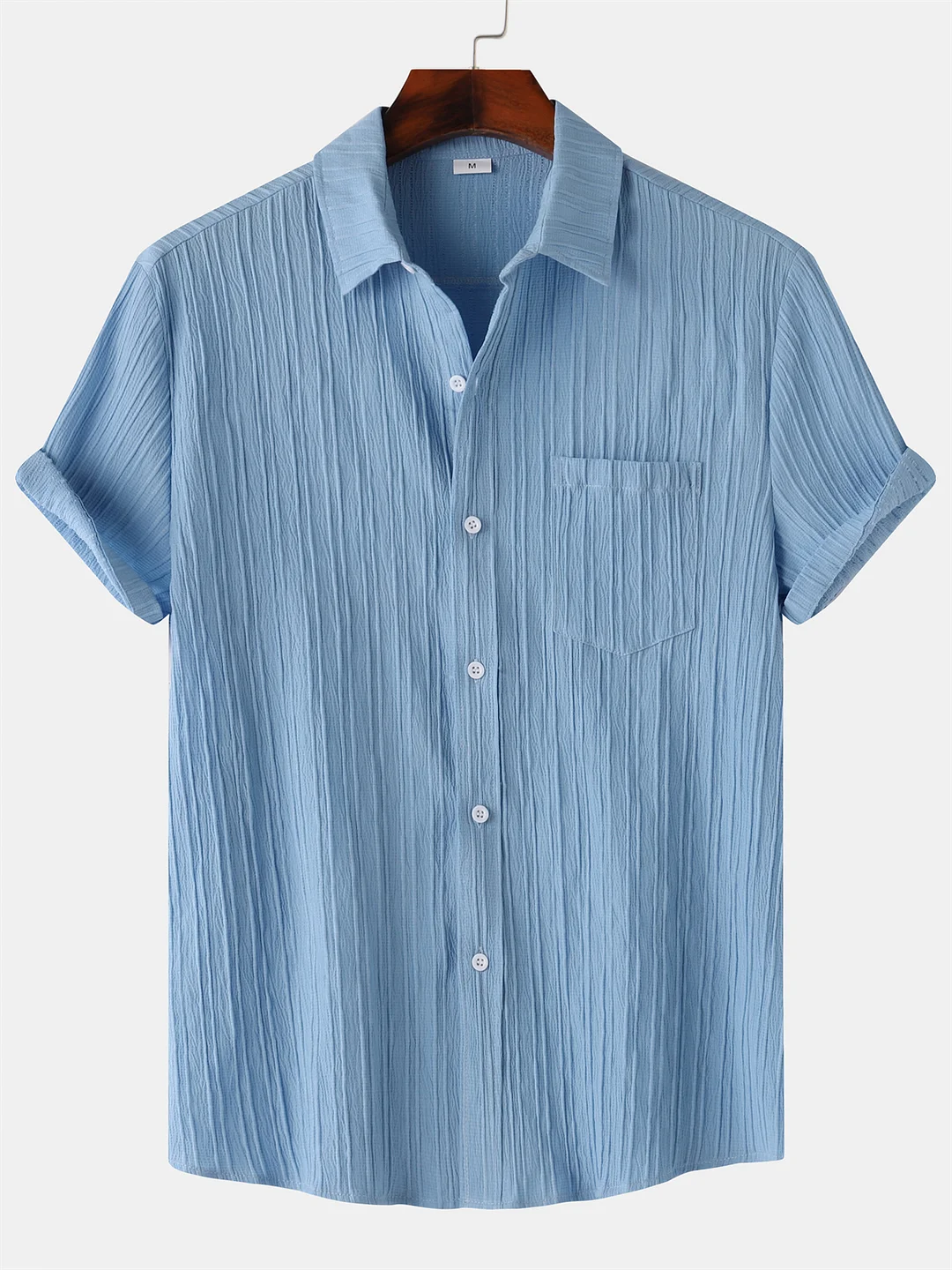 Suitmens Men's Striped Texture Cotton And Linen Simple Casual Pocket Short-sleeved Shirt