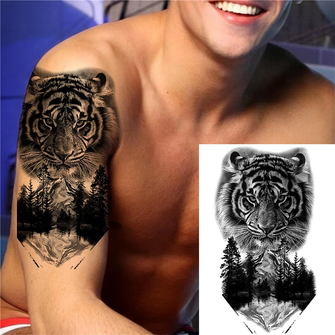 Compass Demon Skull Temporary Tattoos For Men Women Adult Kid Fake Realistic Lion Tattoo Sticker Balck Wolf Owl Tatoos Halloween