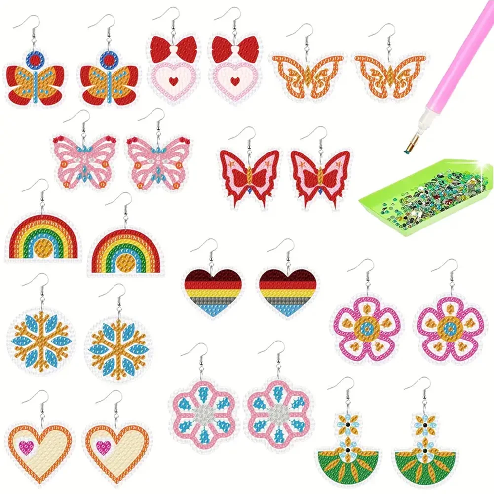DIY 12 Pairs Butterfly Double Sided Diamond Painting Earrings for Women Girls