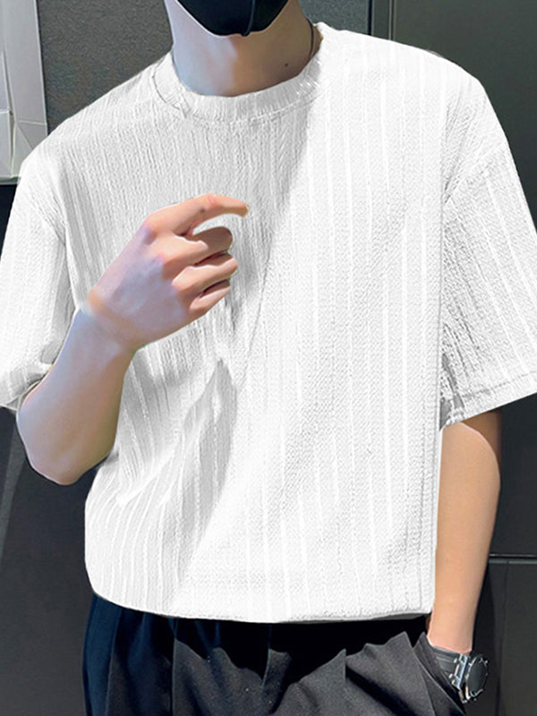 Aonga - Mens Knitted Shiny Stripe Short Sleeve T-ShirtJ aonga