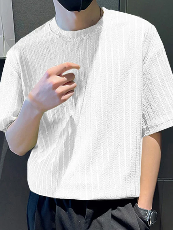 Aonga - Mens Knitted Shiny Stripe Short Sleeve T-ShirtJ aonga