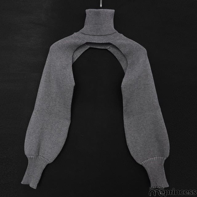 Casual Lantern Sleeve Thick High Collar Wool Tops