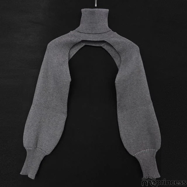Casual Lantern Sleeve Thick High Collar Wool Tops
