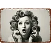 Girl Hairstyles Curly Hair Barbershop Salon Models - Vintage Metal Signs(16*12Inch) - Bar