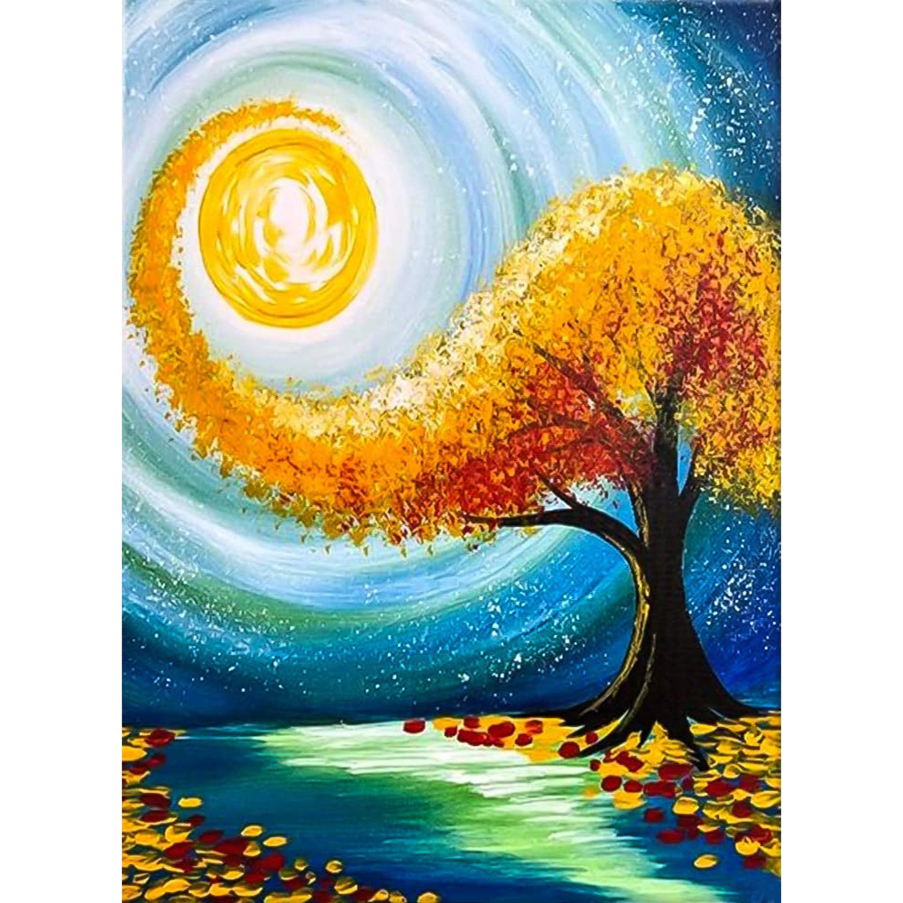 

30*40CM-Round Drill Diamond Painting-Sun Halo Tree, 501 Original