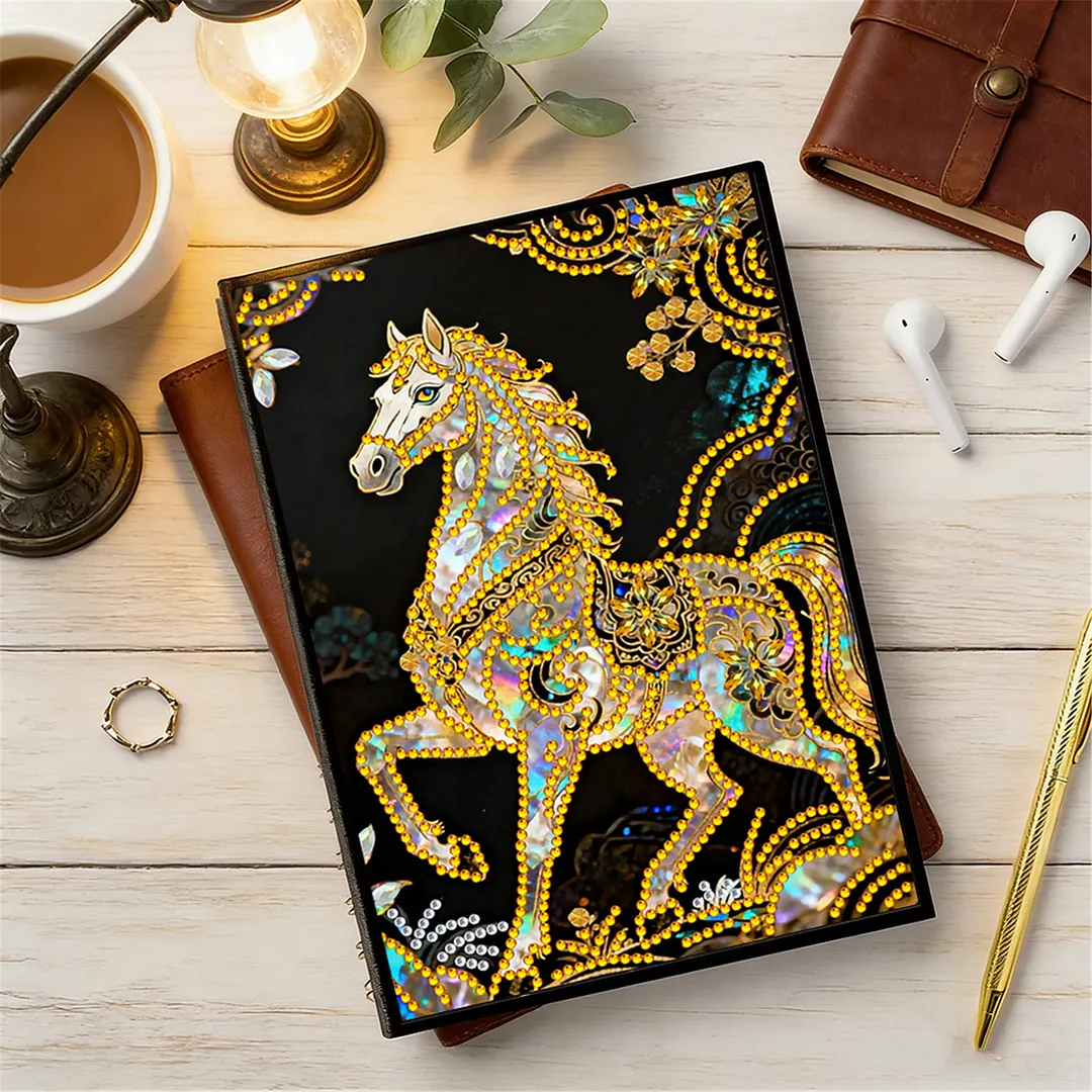 DIY Flower Diamond Painting Journals Notebooks 50 Pages A5 No Lines Special Shaped Diamond Art Kits for Beginners Craft Lovers and Artists (Horse)