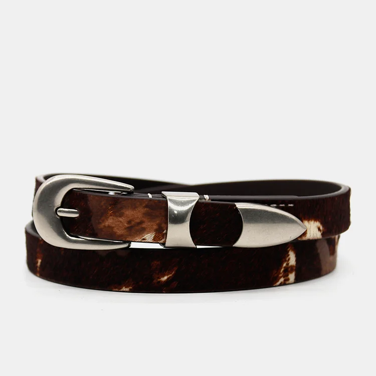 Retro Cow Leather Patterned Horsehair Buckle Belt