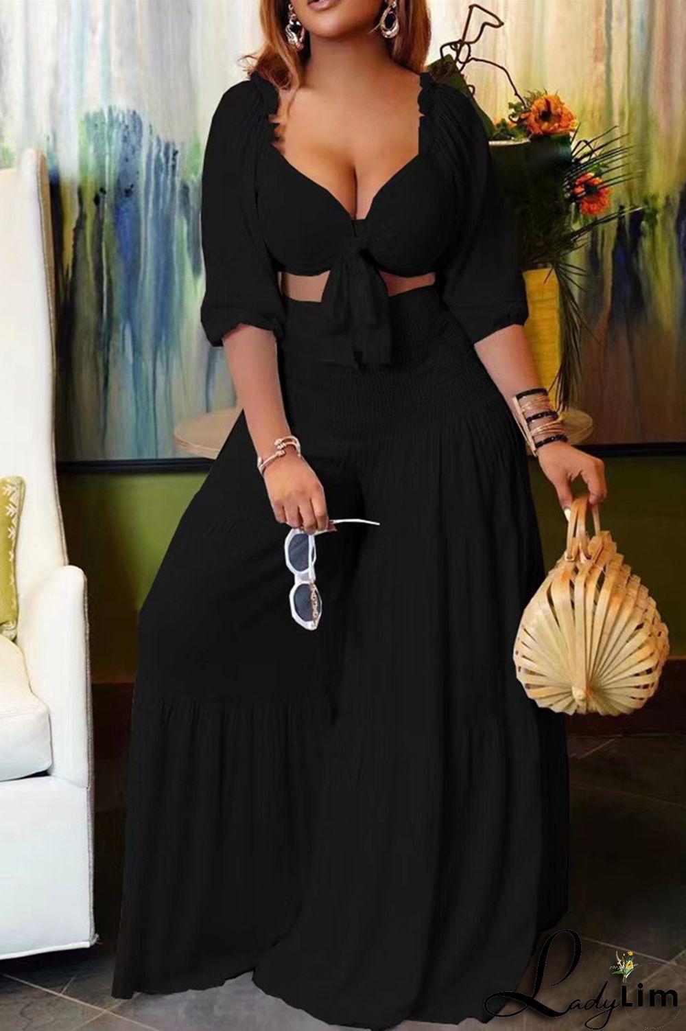 Red Fashion Sexy Solid Bandage V Neck Long Sleeve Two Pieces