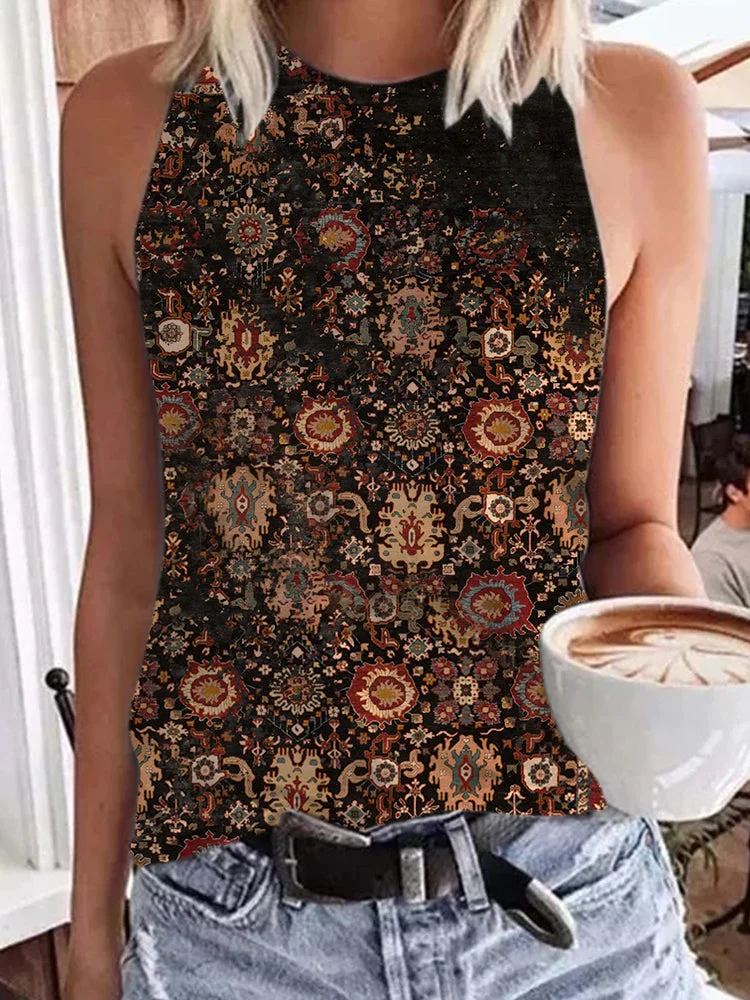 Retro Tribal Printed Sleeveless Vest