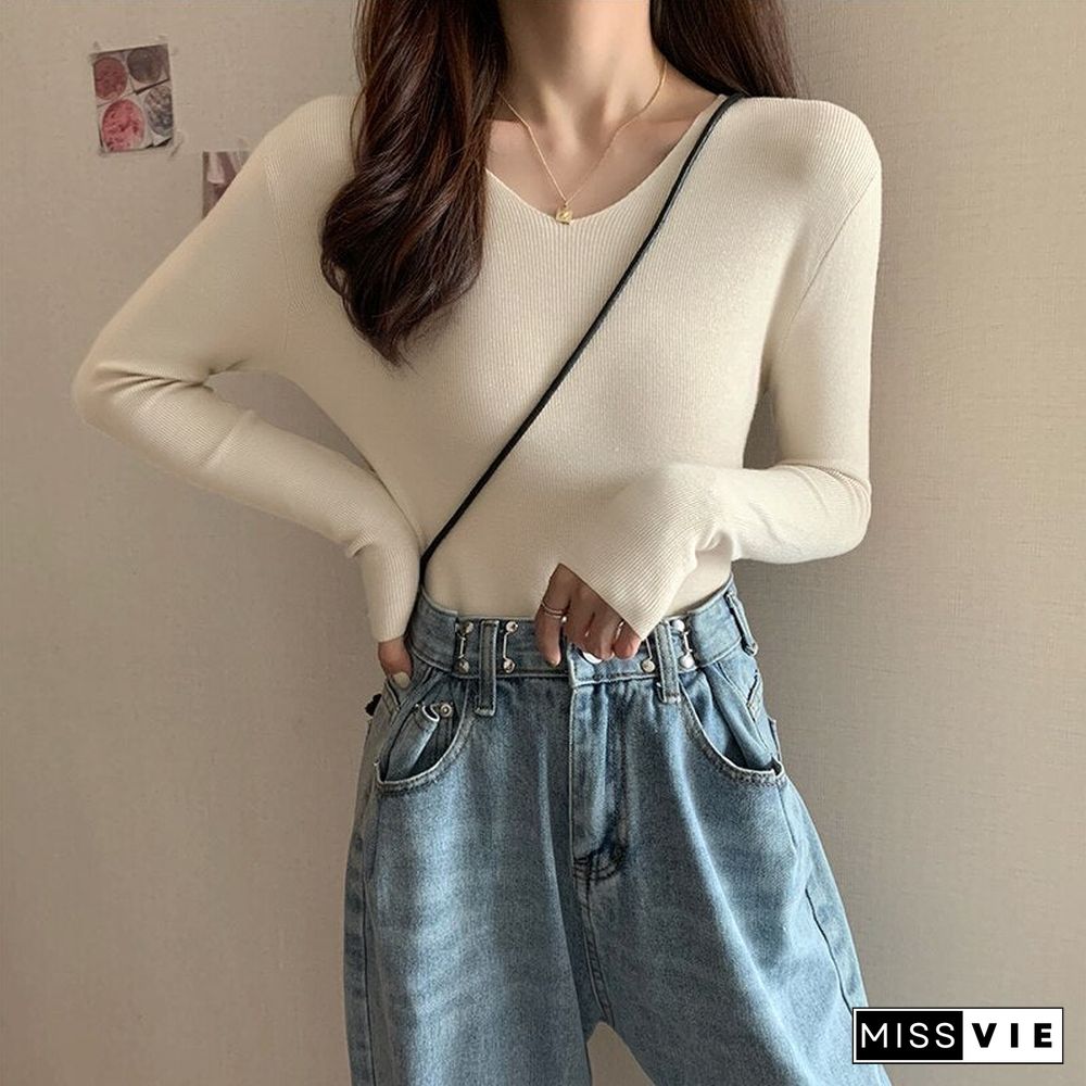 Christmas Gift autumn winte cashmere sweaters women fashion sexy v-neck pullover slim wool long sleeve knitted tops