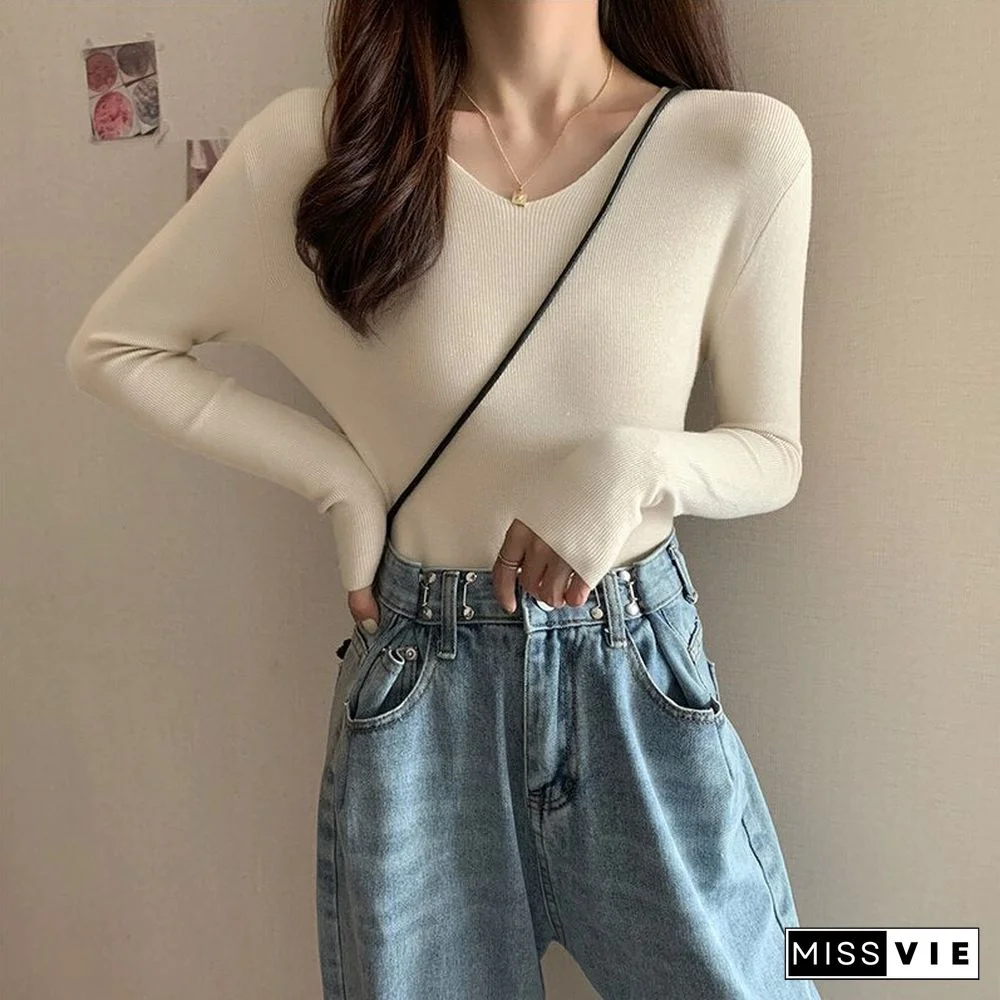Christmas Gift autumn winte cashmere sweaters women fashion sexy v-neck pullover slim wool long sleeve knitted tops