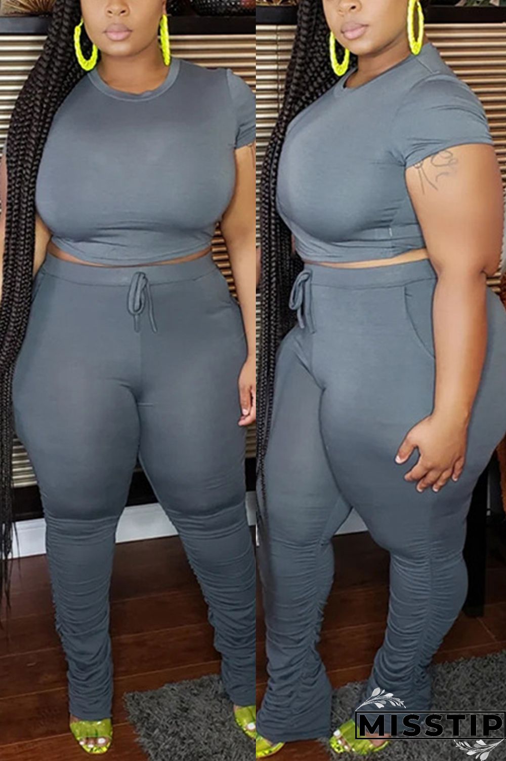 Green Fashion Casual Trousers Plus Size Two-piece Set