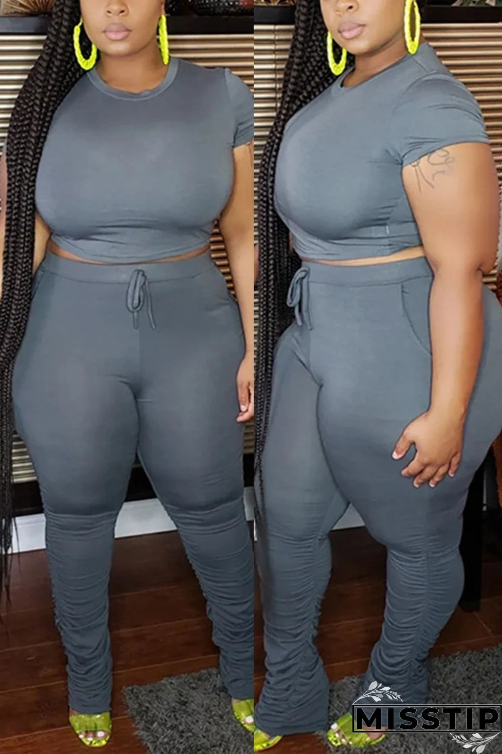 Green Fashion Casual Trousers Plus Size Two-piece Set