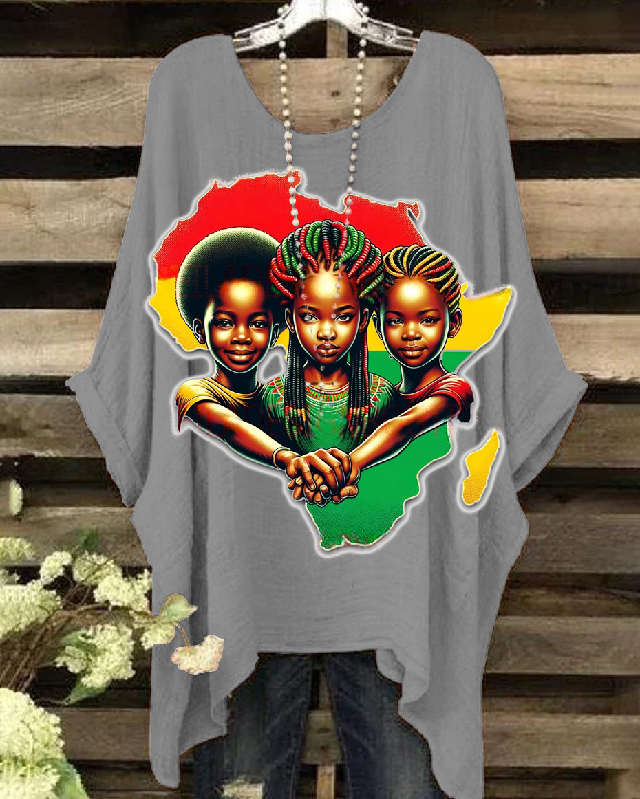 Vintage African Portrait Map Print Casual Blouses