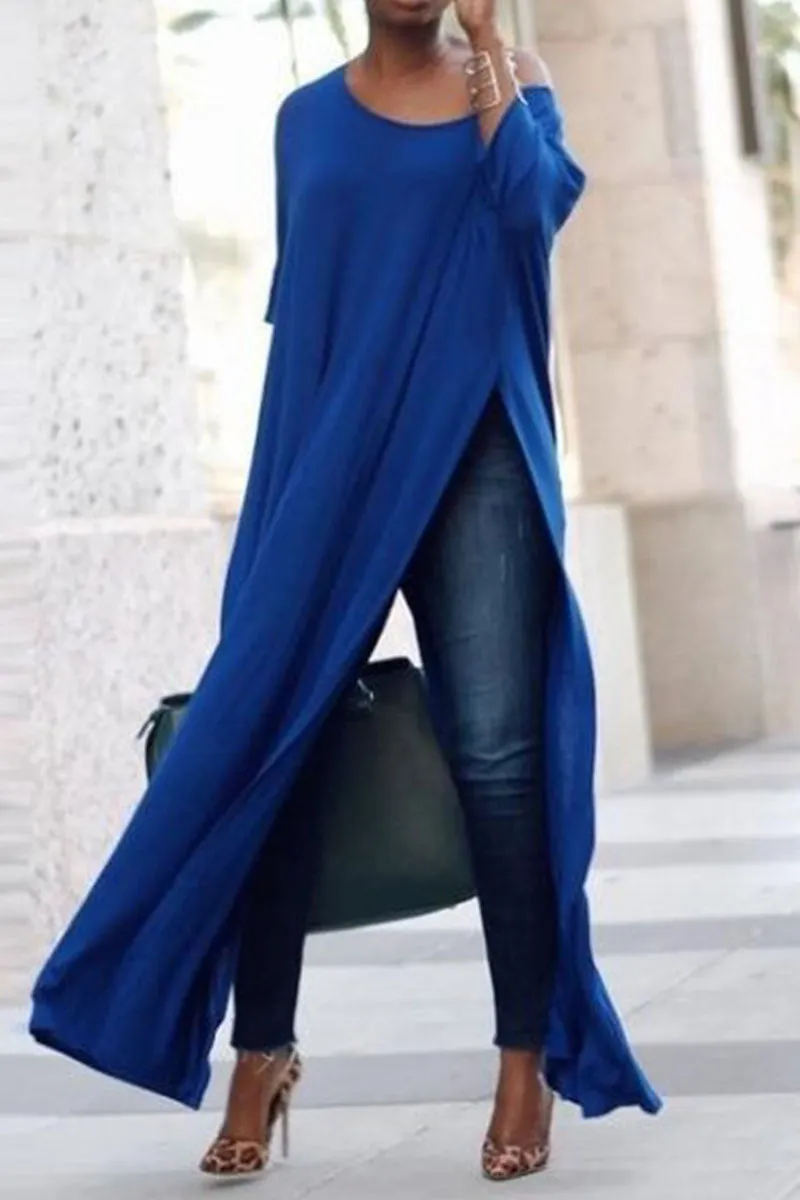 Casual Solid Slit O Neck Long Dress Dresses main image 1