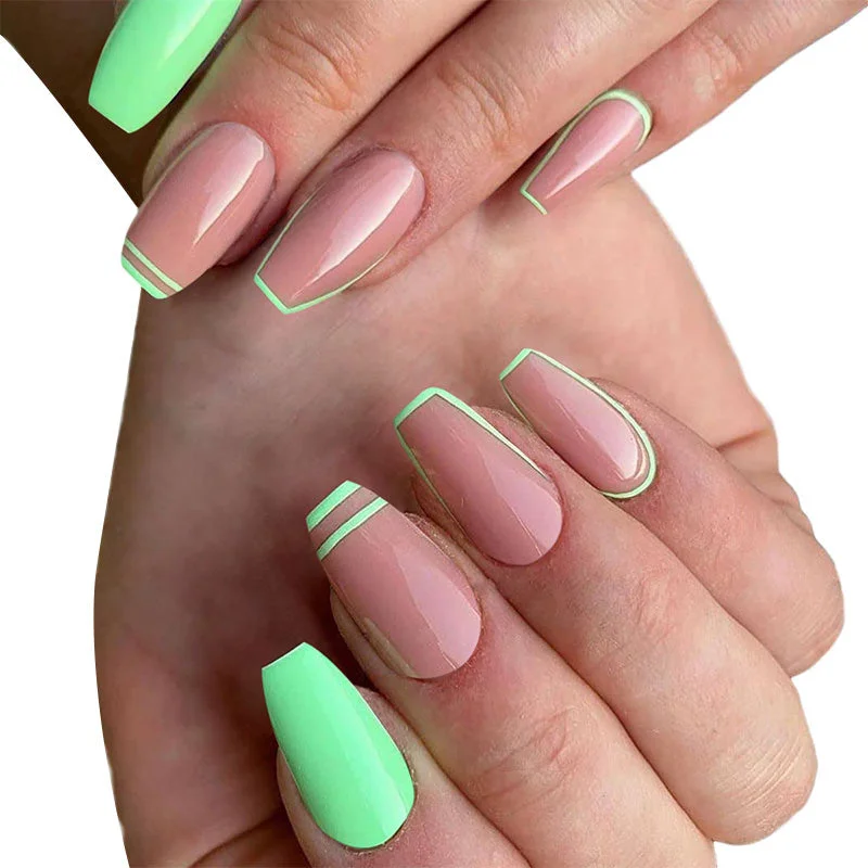 24pcs French False Nails Gradient Hit Color Fake Nail Press On Nail Manicure Nail Art Decoration Fullcover Tips With Glue-Nail Inspo