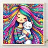Fille Et Petit Chat Blanc-AB Rond Drill Diamond Painting-45*45CM