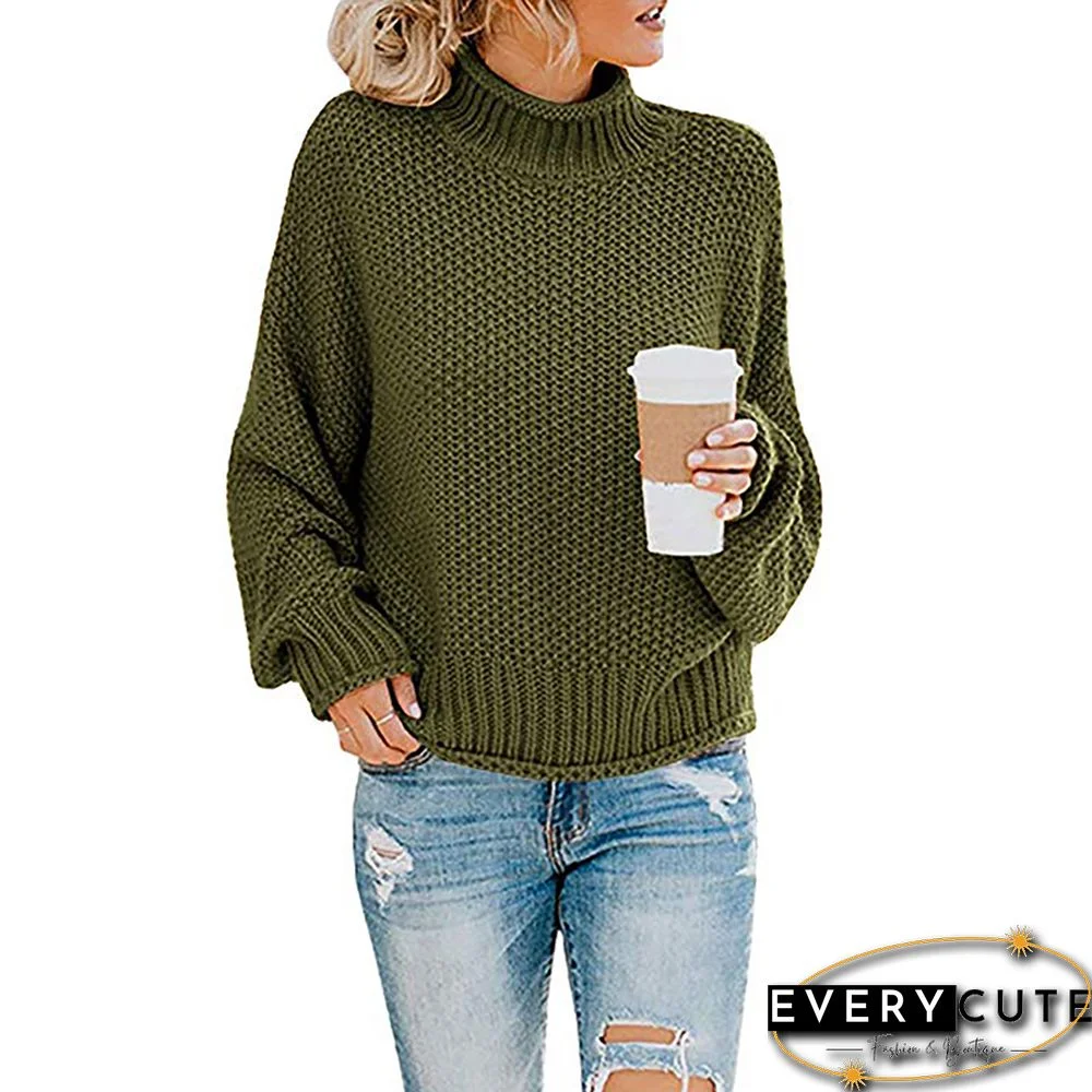 Army Green Turtleneck Knit Sweater