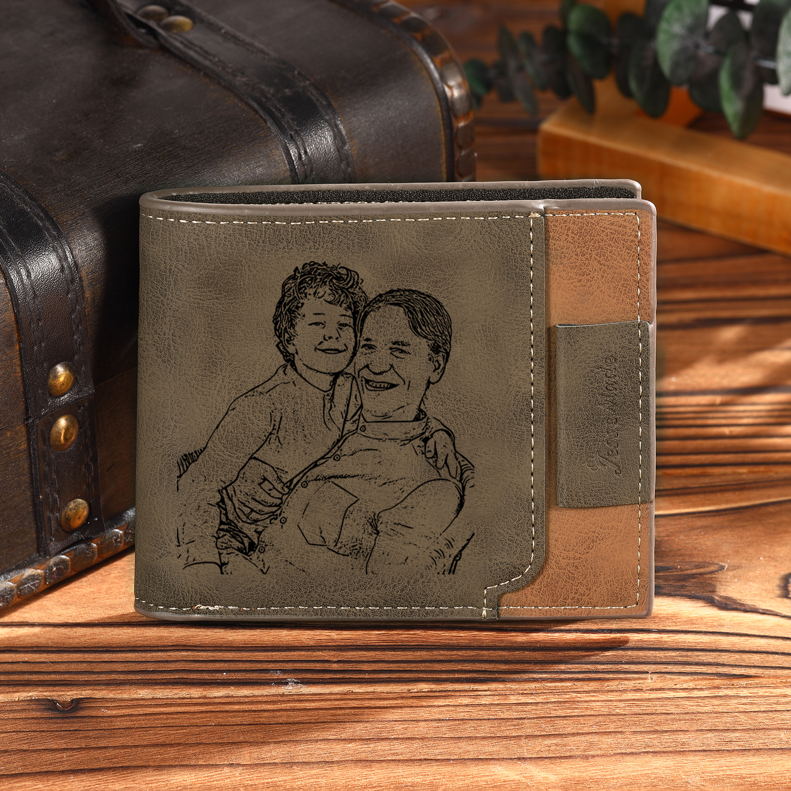 6 Names - Personalised Photo Custom Leather Men's Wallet as a Father's Day Gift for Dad