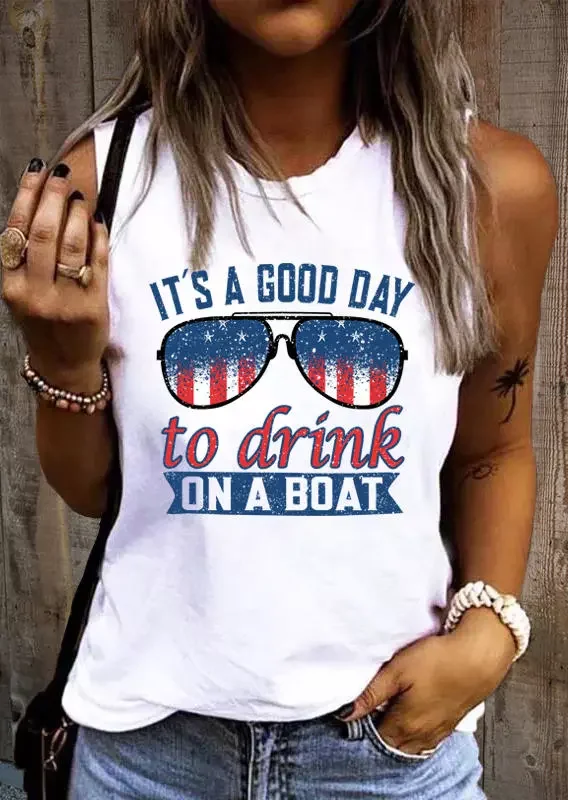 It's A Good Day To Drink On A Boat American Flag Tank - White socialshop
