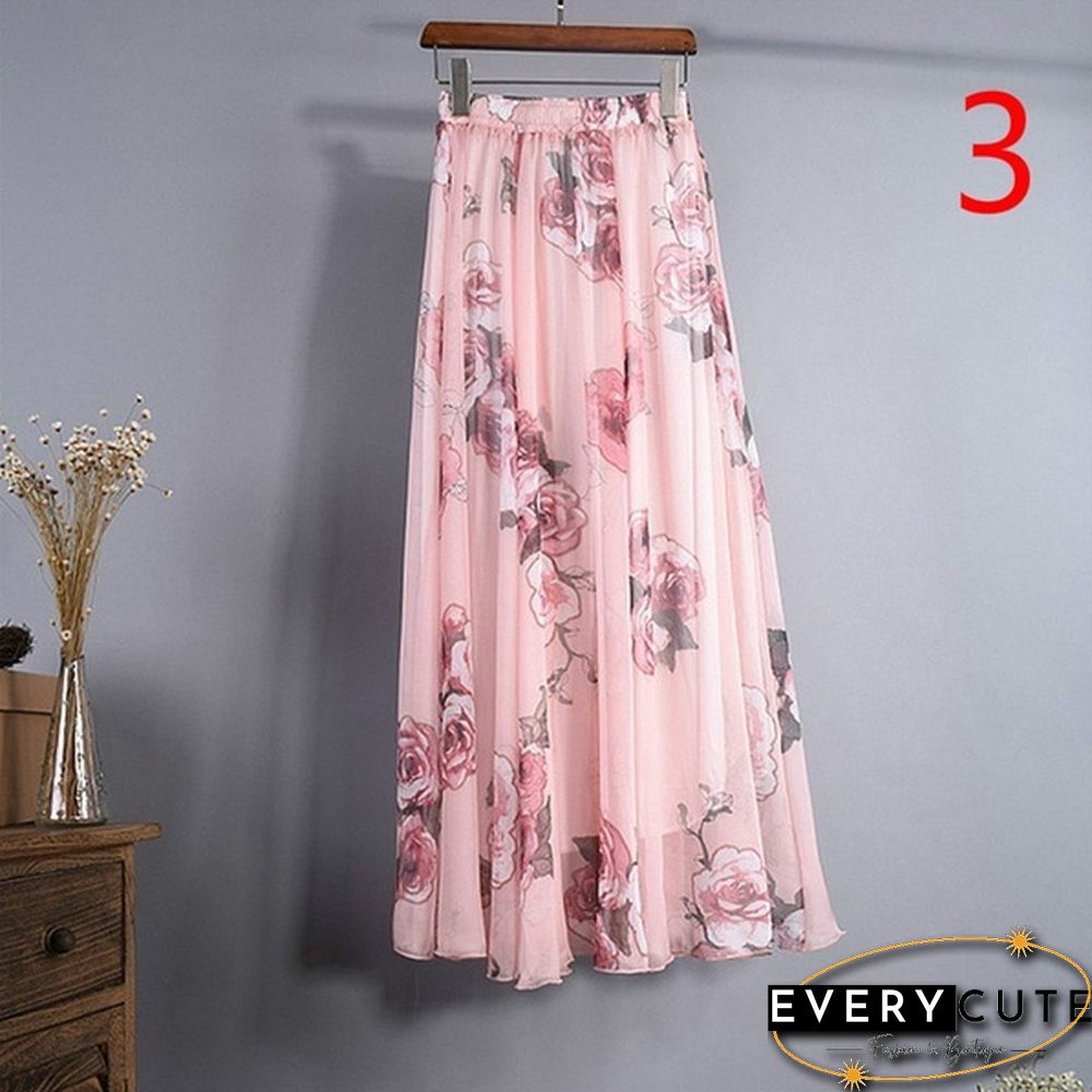 Women Boho Vintage Bohemia Chiffon Floral Printed Floor-Length Long Maxi Beach Dresses