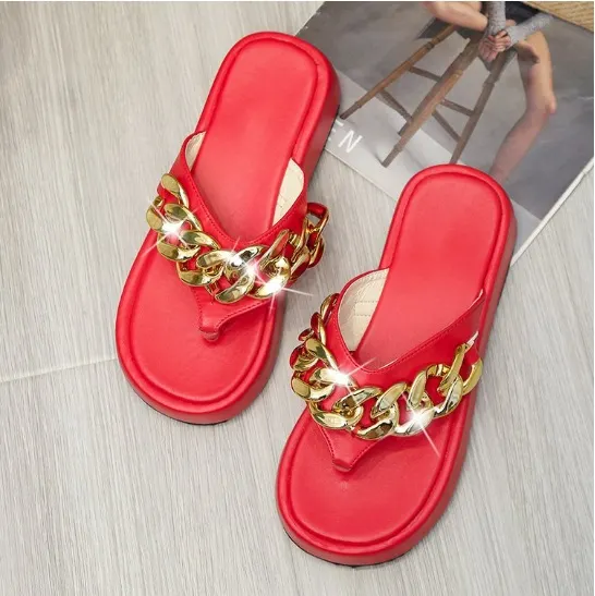 Fashion Women's Flip Flops Sandals Shoes Women Flat Platform Chain Thick Soled Casual Gladiator Buckle Strape Lady Sandals Shoes