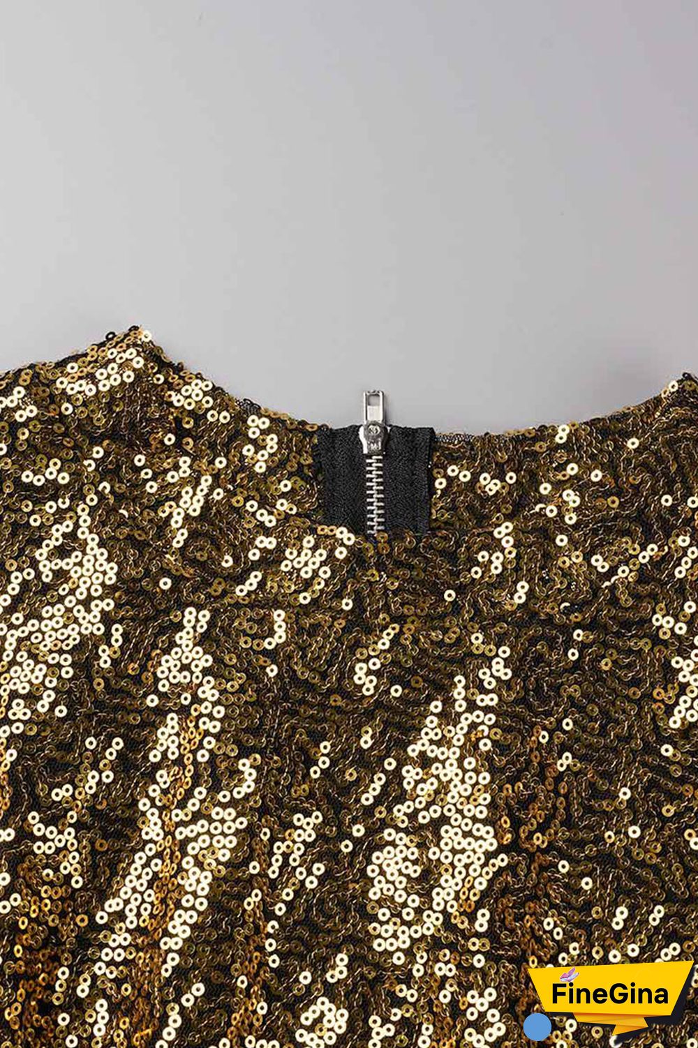 Champagne Sexy Solid Sequins Patchwork O Neck Long Sleeve Two Pieces